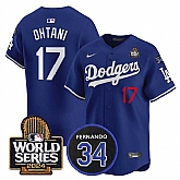 Men's Los Angeles Dodgers #17 Shohei Ohtani Royal 2024 World Series With Fernando Memorial Patch Limited Stitched Baseball Jersey,baseball caps,new era cap wholesale,wholesale hats