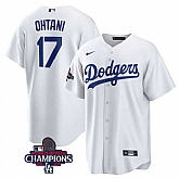 Men's Los Angeles Dodgers #17 Shohei Ohtani White 2024 World Series Champions Cool Base Stitched Baseball Jersey,baseball caps,new era cap wholesale,wholesale hats