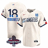 Men's Los Angeles Dodgers #18 Yoshinobu Yamamoto Cream 2024 World Series Champions City Connect Limited Stitched Baseball Jersey,baseball caps,new era cap wholesale,wholesale hats