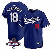 Men's Los Angeles Dodgers #18 Yoshinobu Yamamoto Royal 2024 World Series Champions Alternate Limited Stitched Baseball Jersey,baseball caps,new era cap wholesale,wholesale hats