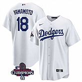 Men's Los Angeles Dodgers #18 Yoshinobu Yamamoto White 2024 World Series Champions Cool Base Stitched Baseball Jersey,baseball caps,new era cap wholesale,wholesale hats