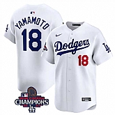 Men's Los Angeles Dodgers #18 Yoshinobu Yamamoto White 2024 World Series Champions Home Limited Stitched Baseball Jersey,baseball caps,new era cap wholesale,wholesale hats