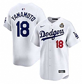 Men's Los Angeles Dodgers #18 Yoshinobu Yamamoto White 2024 World Series Home Limited Stitched Baseball Jersey,baseball caps,new era cap wholesale,wholesale hats