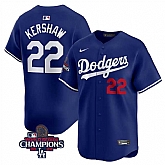 Men's Los Angeles Dodgers #22 Clayton Kershaw Royal 2024 World Series Champions Alternate Limited Stitched Baseball Jersey,baseball caps,new era cap wholesale,wholesale hats