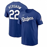 Men's Los Angeles Dodgers #22 Clayton Kershaw Royal 2024 World Series Champions Name & Number T-Shirt