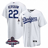 Men's Los Angeles Dodgers #22 Clayton Kershaw White 2024 World Series Champions Cool Base Stitched Baseball Jersey,baseball caps,new era cap wholesale,wholesale hats