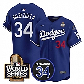 Men's Los Angeles Dodgers #34 Toro Valenzuela Royal 2024 World Series With Fernando Memorial Patch Limited Stitched Baseball Jersey,baseball caps,new era cap wholesale,wholesale hats