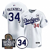 Men's Los Angeles Dodgers #34 Toro Valenzuela White 2024 World Series With No. 34 Patch Limited Stitched Baseball Jersey,baseball caps,new era cap wholesale,wholesale hats