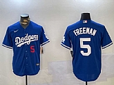 Men's Los Angeles Dodgers #5 Freddie Freeman Number Blue Cool Base Jersey,baseball caps,new era cap wholesale,wholesale hats