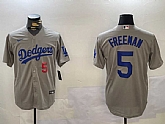 Men's Los Angeles Dodgers #5 Freddie Freeman Number Grey Cool Base Jersey,baseball caps,new era cap wholesale,wholesale hats