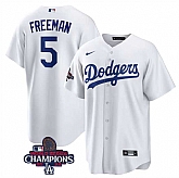 Men's Los Angeles Dodgers #5 Freddie Freeman White 2024 World Series Champions Cool Base Stitched Baseball Jersey,baseball caps,new era cap wholesale,wholesale hats