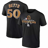 Men's Los Angeles Dodgers #50 Mookie Betts Black 2024 World Series Champions Name & Number T-Shirt