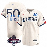 Men's Los Angeles Dodgers #50 Mookie Betts Cream 2024 World Series Champions City Connect Limited Stitched Baseball Jersey,baseball caps,new era cap wholesale,wholesale hats