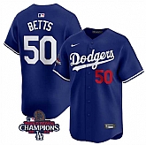 Men's Los Angeles Dodgers #50 Mookie Betts Royal 2024 World Series Champions Alternate Limited Stitched Baseball Jersey,baseball caps,new era cap wholesale,wholesale hats