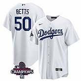 Men's Los Angeles Dodgers #50 Mookie Betts White 2024 World Series Champions Cool Base Stitched Baseball Jersey,baseball caps,new era cap wholesale,wholesale hats