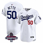 Men's Los Angeles Dodgers #50 Mookie Betts White 2024 World Series Champions Home Limited Stitched Baseball Jersey,baseball caps,new era cap wholesale,wholesale hats