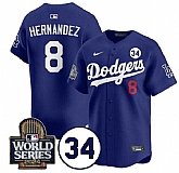 Men's Los Angeles Dodgers #8 Enrique Hernandez Royal 2024 World Series With No. 34 Patch Limited Stitched Baseball Jersey,baseball caps,new era cap wholesale,wholesale hats