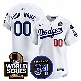 Men's Los Angeles Dodgers ACTIVE PLAYER Custom White 2024 World Series With Fernando Memorial Patch Limited Stitched Baseball Jersey,baseball caps,new era cap wholesale,wholesale hats