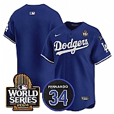 Men's Los Angeles Dodgers Blank Royal 2024 World Series With Fernando Memorial Patch Limited Stitched Baseball Jersey,baseball caps,new era cap wholesale,wholesale hats