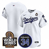 Men's Los Angeles Dodgers Blank White 2024 World Series With Fernando Memorial Patch Limited Stitched Baseball Jersey,baseball caps,new era cap wholesale,wholesale hats