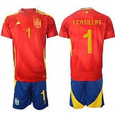 Men's Spain Team #1 Iker Casillas 2024-25 Red Home Soccer Jersey Suit,baseball caps,new era cap wholesale,wholesale hats