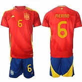 Men's Spain Team #6 Mikel Merino 2024-25 Red Home Soccer Jersey Suit,baseball caps,new era cap wholesale,wholesale hats