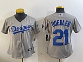 Women's Los Angeles Dodgers #21 Walker Buehler Grey Stitched Cool Base Nike Jersey,baseball caps,new era cap wholesale,wholesale hats