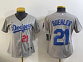 Women's Los Angeles Dodgers #21 Walker Buehler Number Grey Stitched Cool Base Nike Jersey,baseball caps,new era cap wholesale,wholesale hats