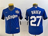 Women's Los Angeles Dodgers #27 Trevor Bauer Blue 2024 World Series City Connect Cool Base Stitched Jersey,baseball caps,new era cap wholesale,wholesale hats