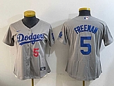 Women's Los Angeles Dodgers #5 Freddie Freeman Number Grey Cool Base Stitched Jersey,baseball caps,new era cap wholesale,wholesale hats