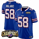 Men & Women & Youth Buffalo Bills #58 Matt Milano Blue 2023 F.U.S.E. AFC East Champions Ptach Stitched Jersey,baseball caps,new era cap wholesale,wholesale hats