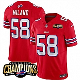 Men & Women & Youth Buffalo Bills #58 Matt Milano Red 2023 F.U.S.E. AFC East Champions Ptach Stitched Jersey