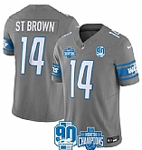Men & Women & Youth Detroit Lions #14 Amon-Ra St. Brown Gray 2023 90th Anniversary North Division Champions Patch Limited Stitched Jersey,baseball caps,new era cap wholesale,wholesale hats