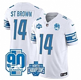 Men & Women & Youth Detroit Lions #14 Amon-Ra St. Brown White 2023 90th Anniversary North Division Champions Patch Limited Stitched Jersey,baseball caps,new era cap wholesale,wholesale hats