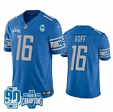 Men & Women & Youth Detroit Lions #16 Jared Goff Blue 2023 90th Anniversary North Division Champions Patch Limited Stitched Jersey,baseball caps,new era cap wholesale,wholesale hats