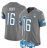 Men & Women & Youth Detroit Lions #16 Jared Goff Gray 2023 90th Anniversary North Division Champions Patch Limited Stitched Jersey,baseball caps,new era cap wholesale,wholesale hats