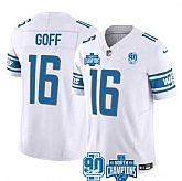 Men & Women & Youth Detroit Lions #16 Jared Goff White 2023 90th Anniversary North Division Champions Patch Limited Stitched Jersey,baseball caps,new era cap wholesale,wholesale hats