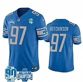 Men & Women & Youth Detroit Lions #97 Aidan Hutchinson Blue 2023 90th Anniversary North Division Champions Patch Limited Stitched Jersey,baseball caps,new era cap wholesale,wholesale hats