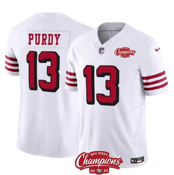 Men & Women & Youth San Francisco 49ers #13 Brock Purdy White 2023 F.U.S.E. NFC West Champions Patch Alternate Stitched Jersey