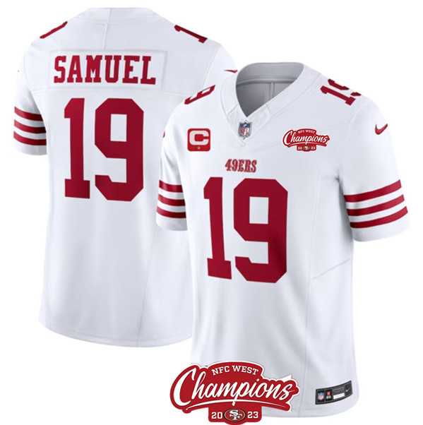 Men & Women & Youth San Francisco 49ers #19 Deebo Samuel White 2023 F.U.S.E. With 1-star C Ptach And NFC West Champions Patch Stitched Jersey