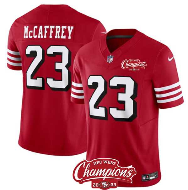 Men & Women & Youth San Francisco 49ers #23 Christian McCaffrey Red 2023 F.U.S.E. NFC West Champions Patch Alternate Stitched Jersey