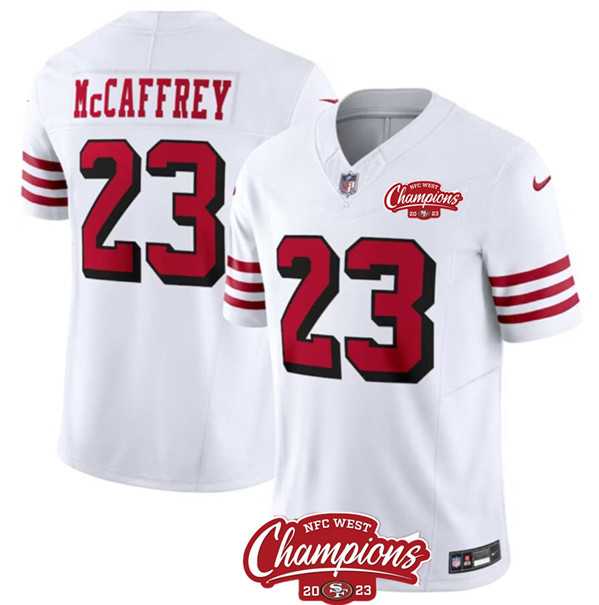 Men & Women & Youth San Francisco 49ers #23 Christian McCaffrey White 2023 F.U.S.E. NFC West Champions Patch Alternate Stitched Jersey