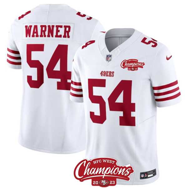 Men & Women & Youth San Francisco 49ers #54 Fred Warner White 2023 F.U.S.E. NFC West Champions Patch Stitched Jersey