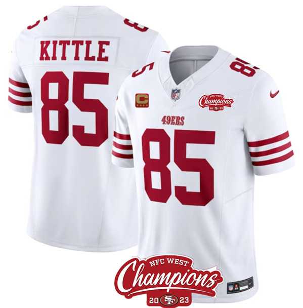 Men & Women & Youth San Francisco 49ers #85 George Kittle White 2023 F.U.S.E. With 4-star C Ptach And NFC West Champions Patch Stitched Jersey