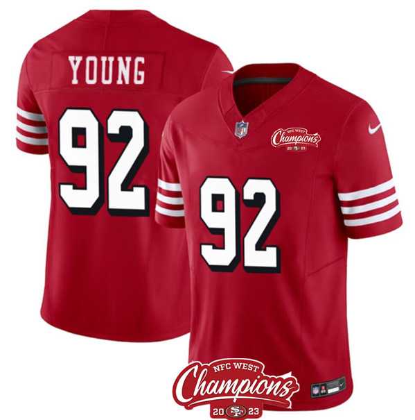 Men & Women & Youth San Francisco 49ers #92 Chase Young Red 2023 F.U.S.E. NFC West Champions Patch Alternate Stitched Jersey