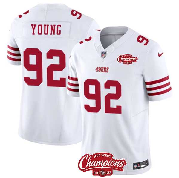 Men & Women & Youth San Francisco 49ers #92 Chase Young White 2023 F.U.S.E. NFC West Champions Patch Stitched Jersey