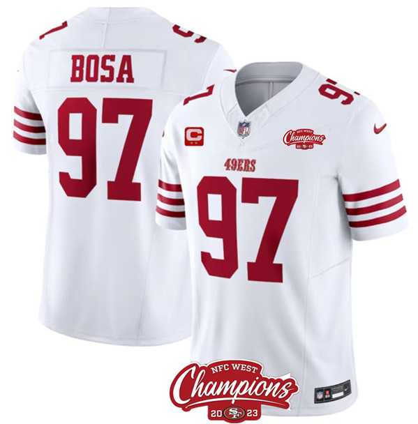 Men & Women & Youth San Francisco 49ers #97 Nick Bosa White 2023 F.U.S.E. With 2-star C Ptach And NFC West Champions Patch Stitched Jersey