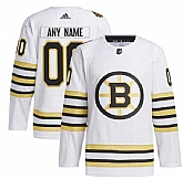 Men's Boston Bruins Custom White 100th Anniversary Stitched Jersey