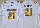 Men's Colorado Buffaloes #21 Shilo Sanders White 2023 With PAC-12 Patch Stitched Football Jersey