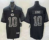 Men's Green Bay Packers #10 Jordan Love Black Reflective Limited Stitched Jersey